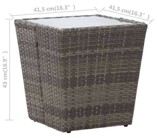 Szürke polyrattan és edzett üveg teázóasztal 41,5x41,5x43 cm