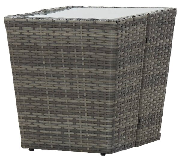 Szürke polyrattan és edzett üveg teázóasztal 41,5x41,5x43 cm