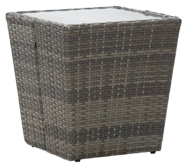 Szürke polyrattan és edzett üveg teázóasztal 41,5x41,5x43 cm