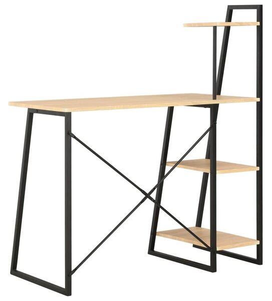 Fekete és tölgyszínű íróasztal polcrendszerrel 102x50x117 cm