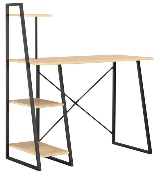 Fekete és tölgyszínű íróasztal polcrendszerrel 102x50x117 cm