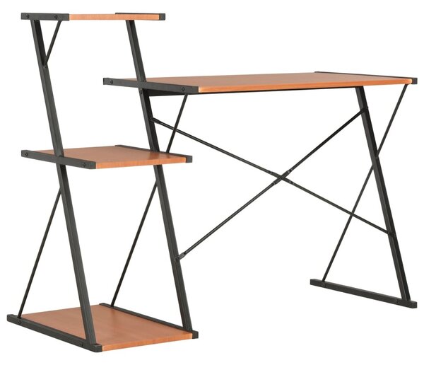 Fekete és barna íróasztal polccal 116 x 50 x 93 cm