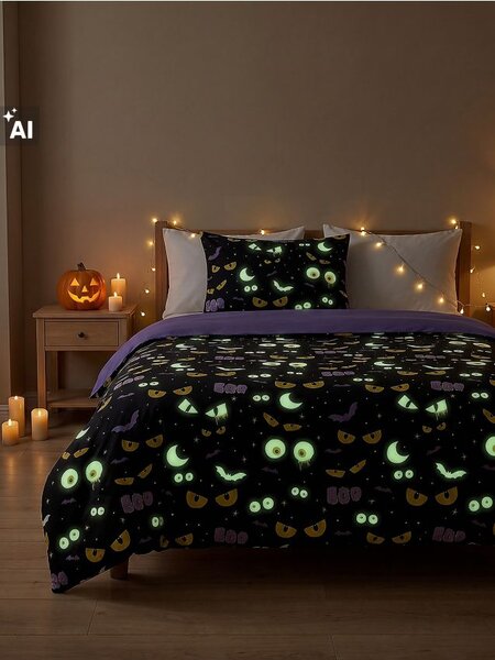 Sinsay - Halloween ágyneműhuzat-garnitúra sötétben világító mintával - fekete