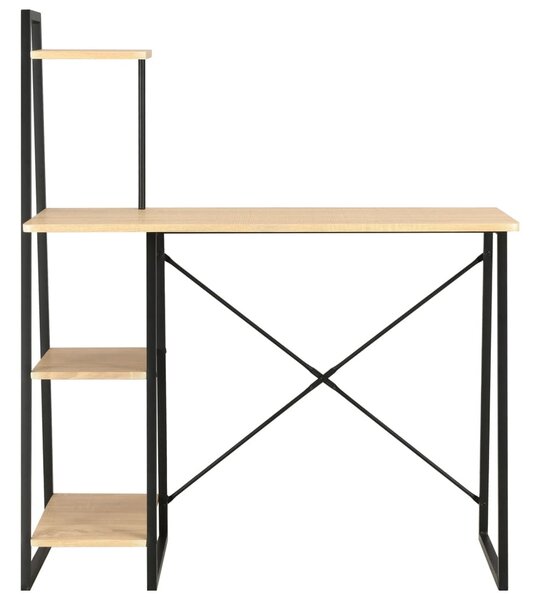 Fekete és tölgyszínű íróasztal polcrendszerrel 102x50x117 cm