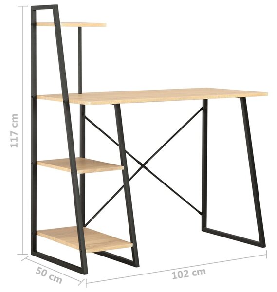 Fekete és tölgyszínű íróasztal polcrendszerrel 102x50x117 cm