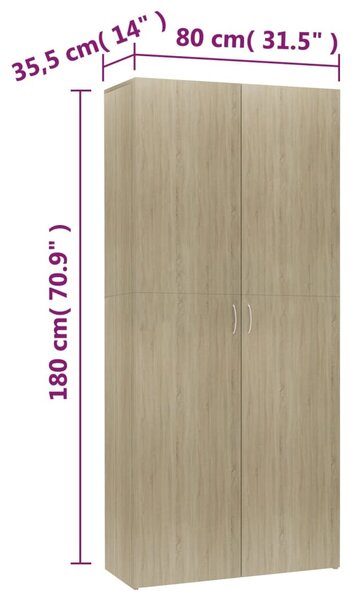 Sonoma tölgy színű szerelt fa cipőszekrény 80 x 35,5 x 180 cm
