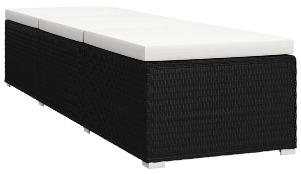 3 részes fekete polyrattan kerti napozóágy szett asztallal