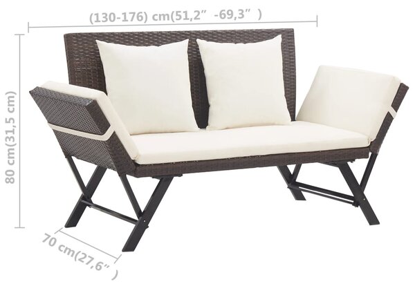 Barna polyrattan kerti pad párnákkal 176 cm