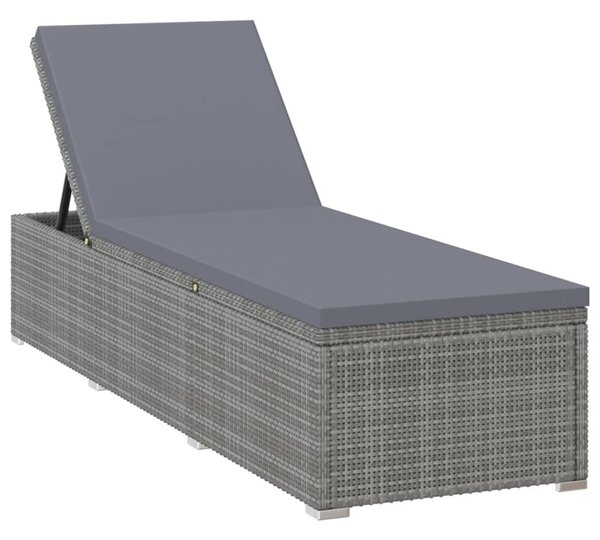 Szürke polyrattan napozóágy párnával