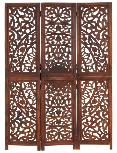3 paneles barna kézzel faragott mangófa térelválasztó 120 x 165