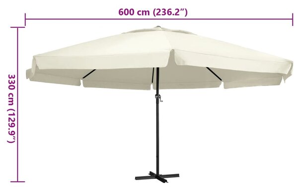 Homokfehér kültéri napernyő alumíniumrúddal 600 cm