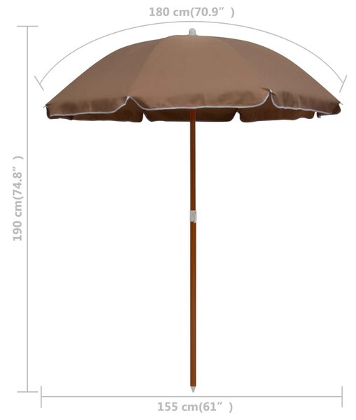 Tópszínű napernyő acélrúddal 180 cm