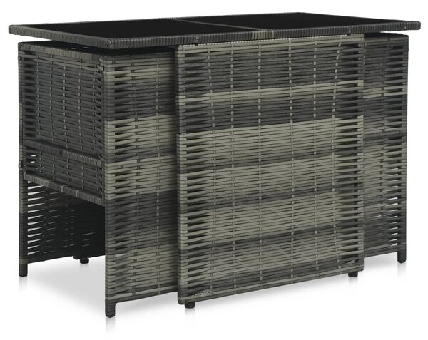 3-részes szürke polyrattan bisztrószett párnákkal