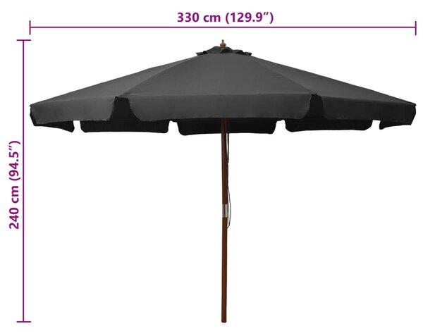 Antracitszürke kültéri napernyő farúddal 330 cm