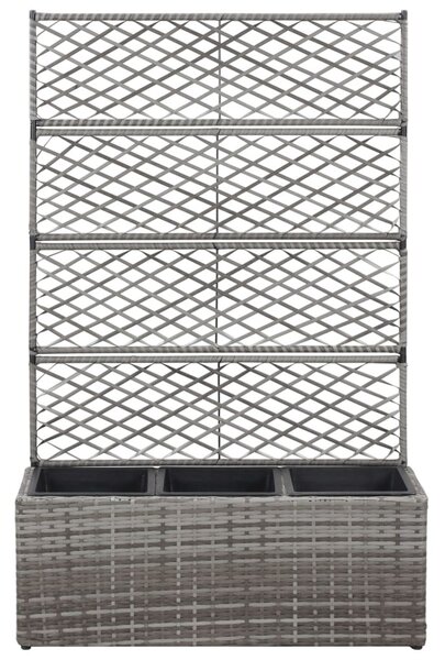 Szürke rácsos polyrattan magaságyás 3 kaspóval 83 x 30 x 130 cm