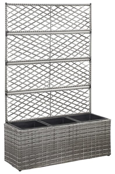 Szürke rácsos polyrattan magaságyás 3 kaspóval 83 x 30 x 130 cm