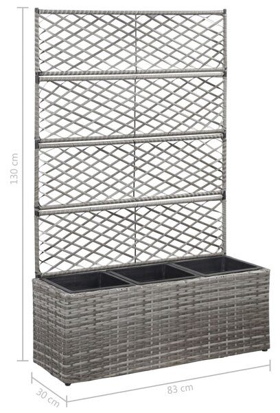 Szürke rácsos polyrattan magaságyás 3 kaspóval 83 x 30 x 130 cm