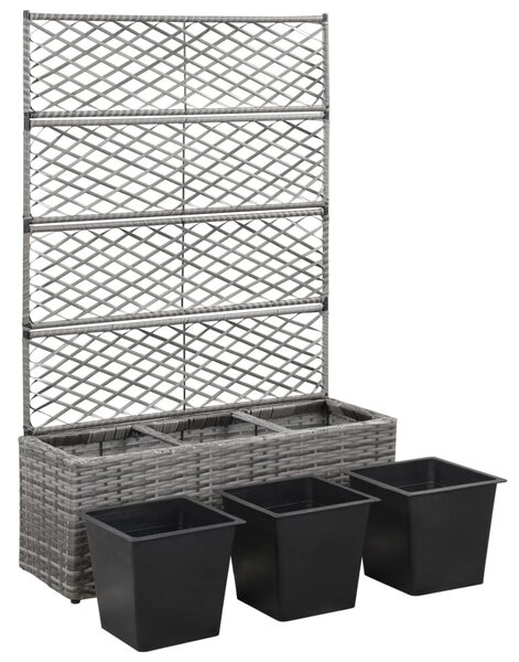 Szürke rácsos polyrattan magaságyás 3 kaspóval 83 x 30 x 130 cm