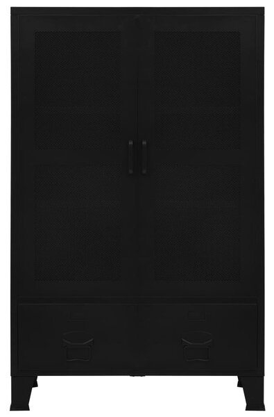 Ipari fekete irodai szekrény hálós ajtókkal 75 x 40 x 120 cm