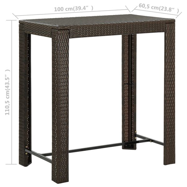 Barna polyrattan kerti bárasztal 100 x 60,5 x 110,5 cm
