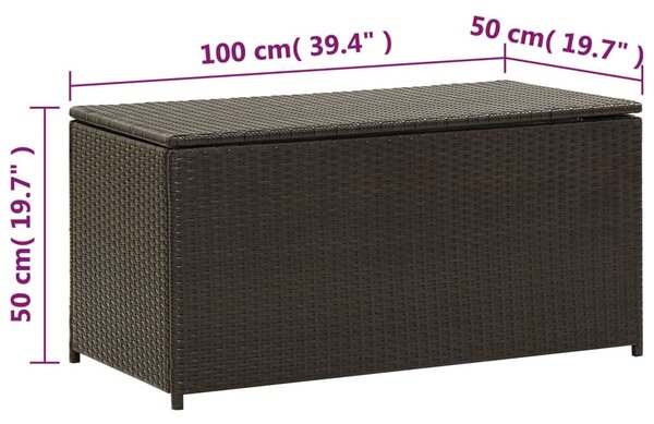 Barna polyrattan kerti tárolóláda 100 x 50 x 50 cm