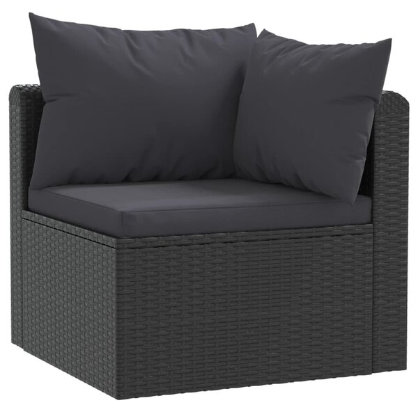4-részes fekete polyrattan kerti ülőgarnitúra párnákkal