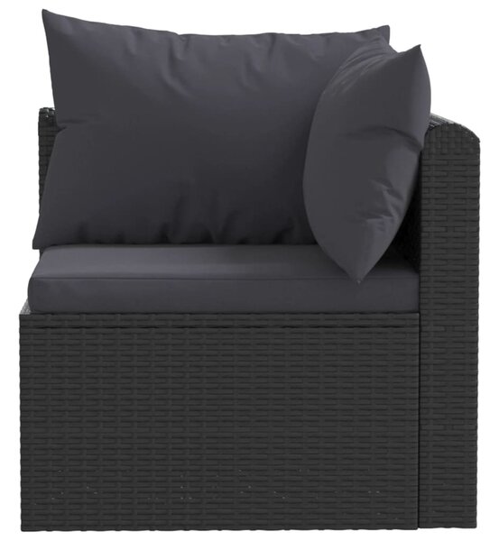 5 részes fekete polyrattan kerti társalgószett párnákkal