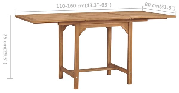 Kihúzható tömör tíkfa kerti asztal (110-160) x 80 x 75 cm