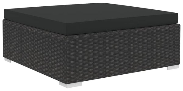 10-részes fekete polyrattan kerti bútorszett párnákkal