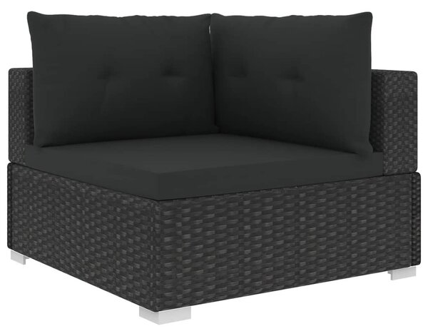 10-részes fekete polyrattan kerti bútorszett párnákkal