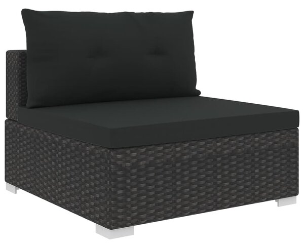 10-részes fekete polyrattan kerti bútorszett párnákkal