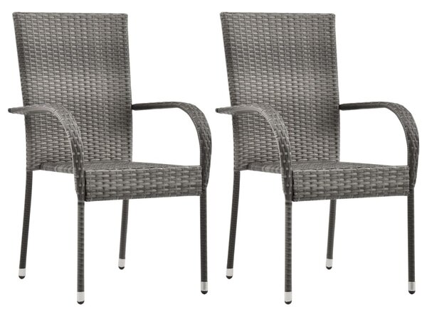 2 db szürke rakásolható polyrattan kültéri szék
