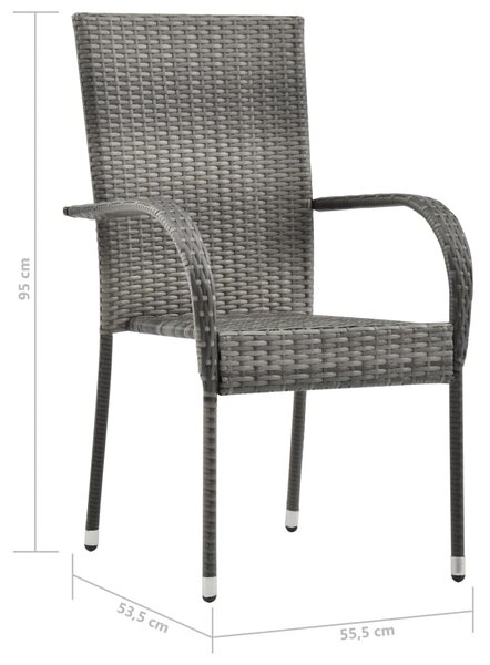 2 db szürke rakásolható polyrattan kültéri szék