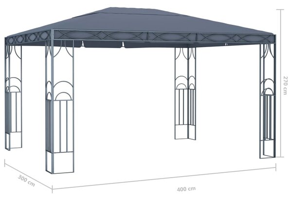Antracitszürke pavilon LED fényfüzérrel 400 x 300 cm