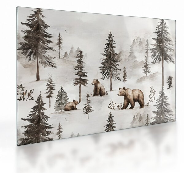 Üveg kép - Erdő medvékkel (70x50 cm)