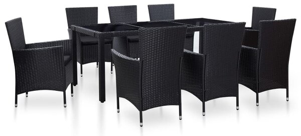 9 részes fekete polyrattan kültéri étkezőgarnitúra