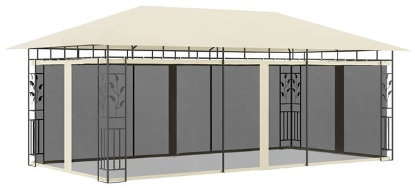 Krémszínű pavilon szúnyoghálóval 6 x 3 x 2,73 m