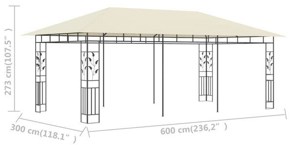 Krémszínű pavilon szúnyoghálóval 6 x 3 x 2,73 m