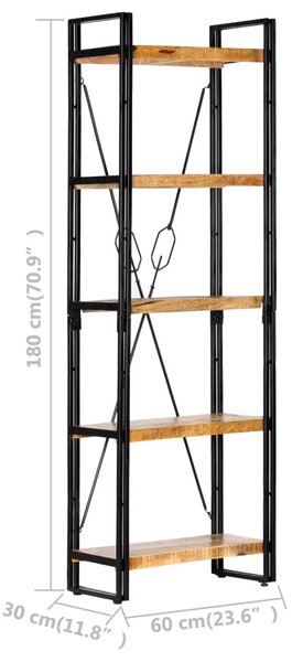 5 szintes tömör mangófa könyvespolc 60 x 30 x 180 cm