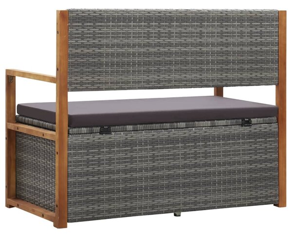 Szürke polyrattan és tömör akácfa tárolópad 115 cm