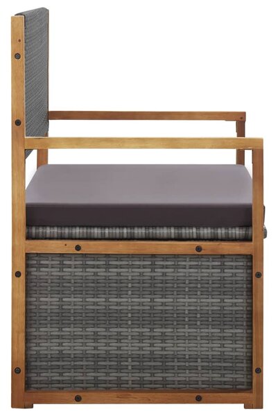 Szürke polyrattan és tömör akácfa tárolópad 115 cm