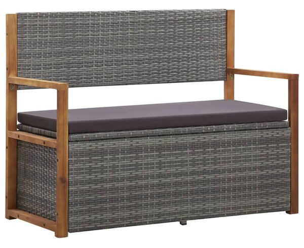 Szürke polyrattan és tömör akácfa tárolópad 115 cm