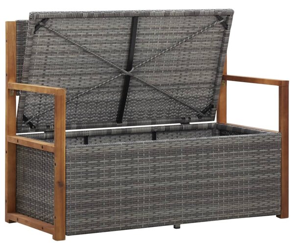 Szürke polyrattan és tömör akácfa tárolópad 115 cm