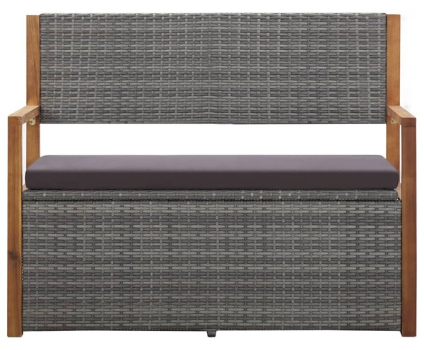 Szürke polyrattan és tömör akácfa tárolópad 115 cm