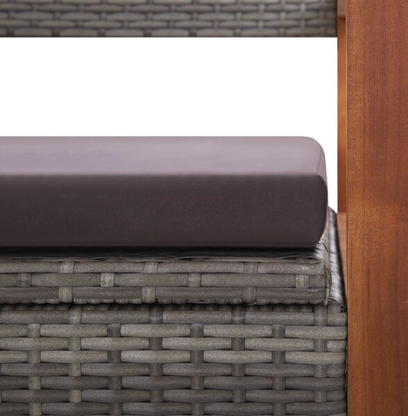Szürke polyrattan és tömör akácfa tárolópad 115 cm