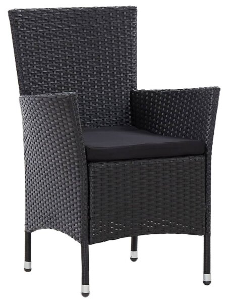 5 részes fekete polyrattan kültéri étkezőszett párnákkal
