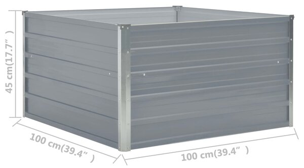 Szürke horganyzott acél kerti magaságyás 100 x 100 x 45 cm