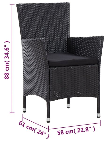 7-részes fekete polyrattan kültéri étkezőgarnitúra párnákkal
