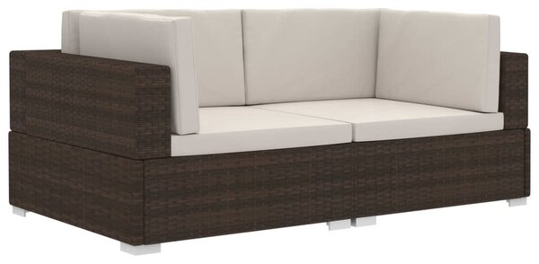 2 db barna moduláris polyrattan sarokfotel párnákkal