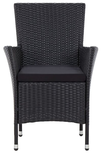 5 részes fekete polyrattan kültéri étkezőszett párnákkal